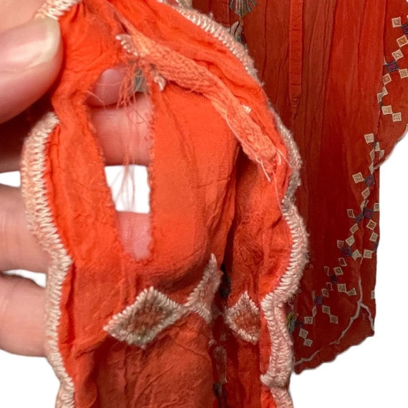 Johnny Was Orange Coral Dakota Embroidered TieNeck Poncho Top Size Medium Floral - Picture 9 of 10
